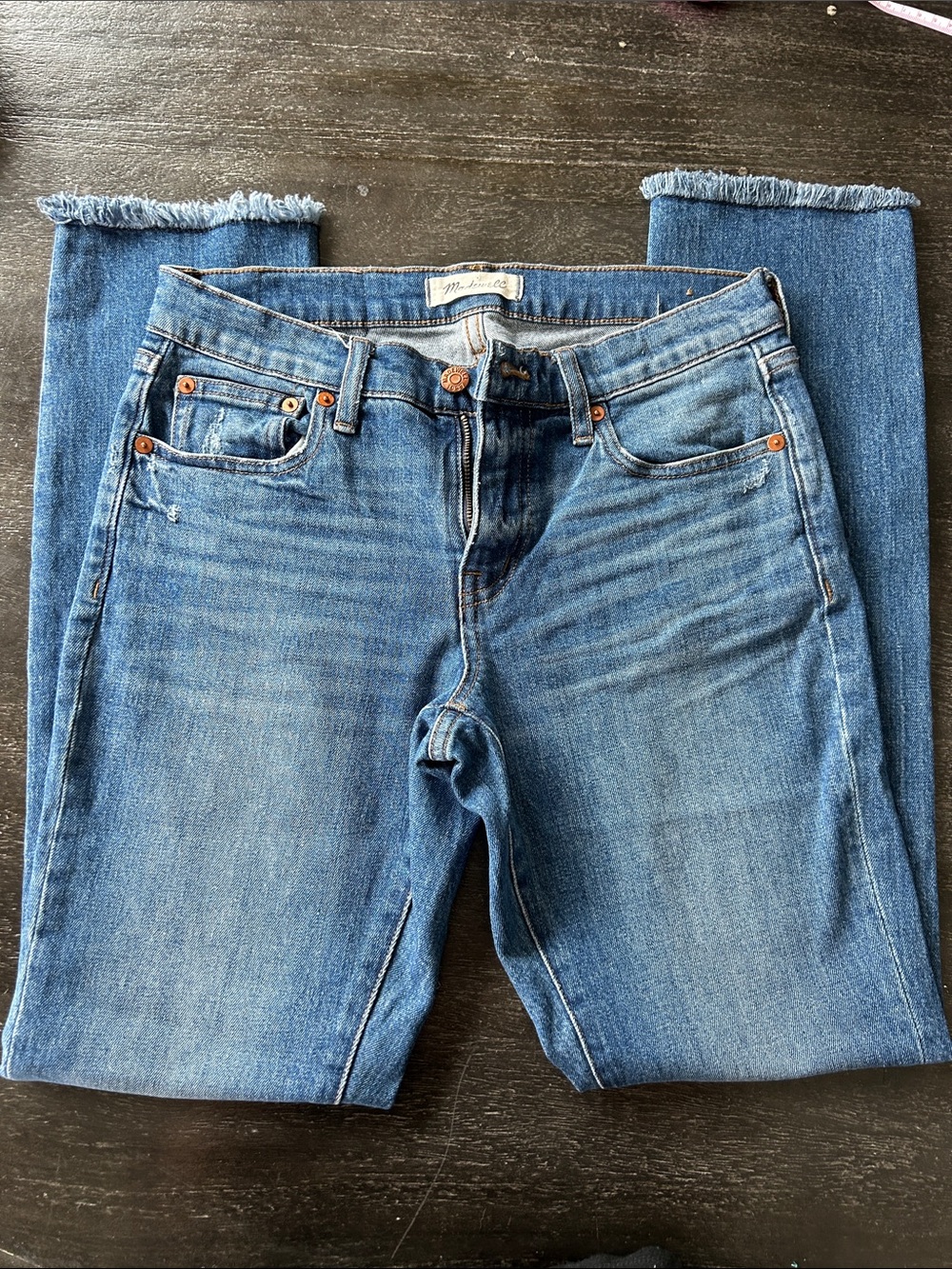 Madewell Skinny Jeans in Medium Blue with Frayed Hem